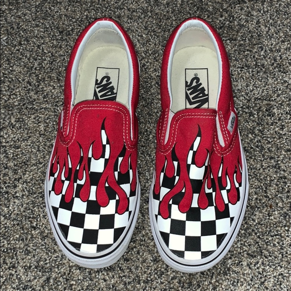 VANS Red Flame Checkerboard Classic Slipons